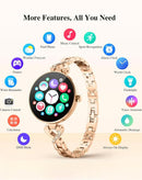 Smartwatch DaFit dorado para mujer, pantalla AMOLED, correa de malla metálica, elegante accesorio wearable.