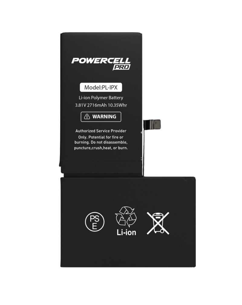 Bateria POWERCELL PRO iPhone X con 2716 mAH para reparaciones en Guatemala.