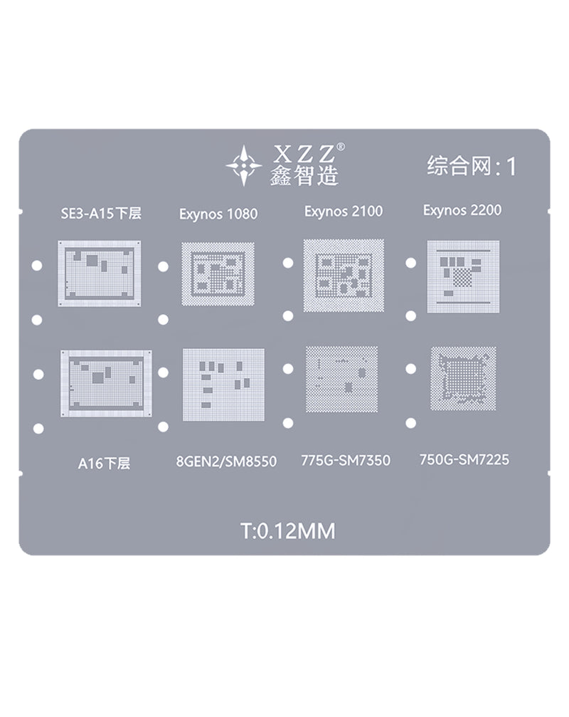 Kit de reballing CPU BGA XinZhiZao iPhone 6 a 15 PM, ideal para reparaciones y mantenimiento de iPhones en Guatemala.
