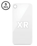 Tapa trasera blanca con agujero para cámara de iPhone XR, pack de 5 unidades, ideal para reparaciones en Guatemala.