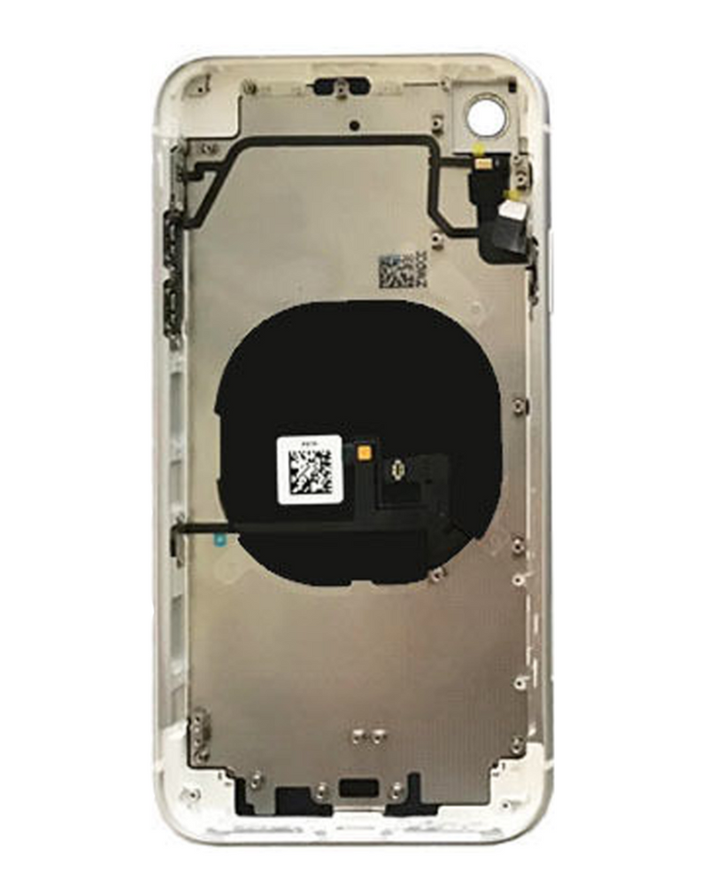 Pieza de repuesto para iPhone XR en Guatemala con tapa trasera blanca y componentes preinstalados, ideal para reparaciones.