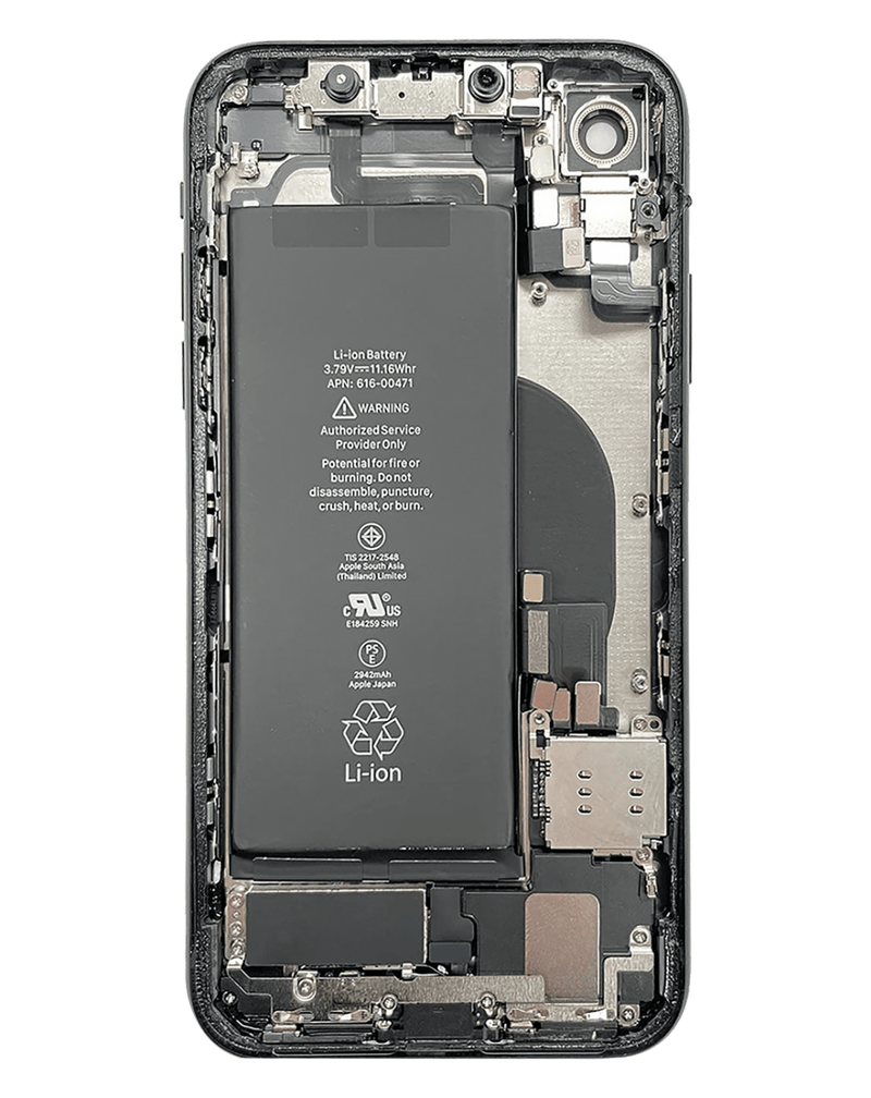 Tapa trasera con componentes preinstalados para iPhone XR en Guatemala, ideal para reparaciones y cambios de piezas de manera rápida y sencilla.