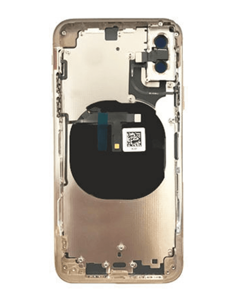 Reparación de tapa trasera con componentes preinstalados para iPhone XS en Guatemala.