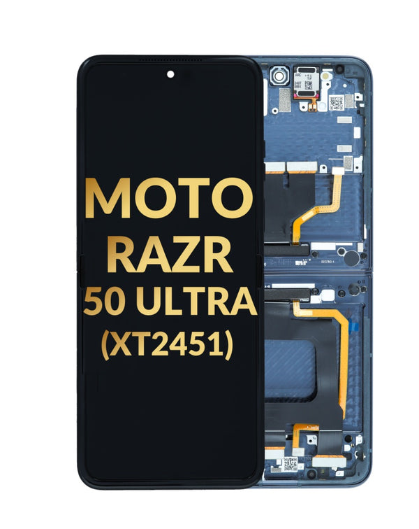 Encuentra la pantalla OLED con marco para Motorola Moto Razr 50 Ultra en Guatemala, ideal para reparaciones en talleres especializados.