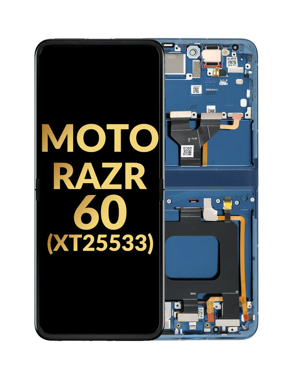 Encuentra la pantalla OLED con marco para Motorola Moto Razr 60 en Guatemala, ideal para reparaciones en talleres mayoristas.