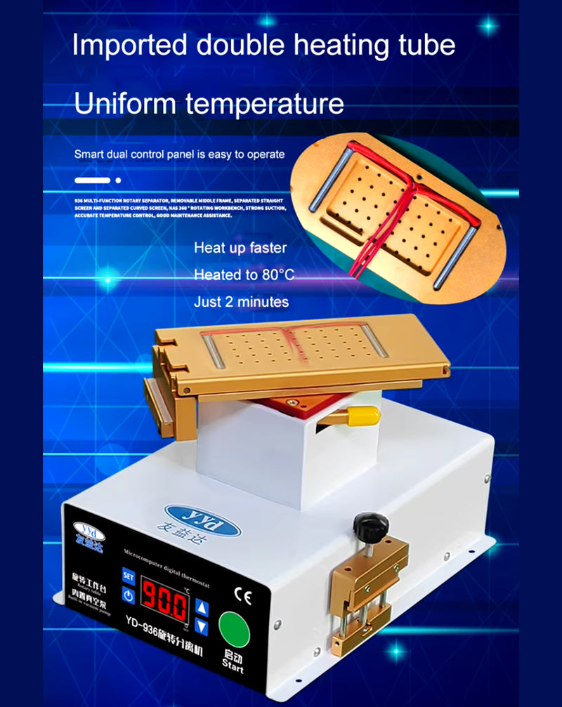 Encuentra la mejor máquina separadora de pantalla LCD YYD 936 VSPRO en Guatemala para tu taller de reparaciones.