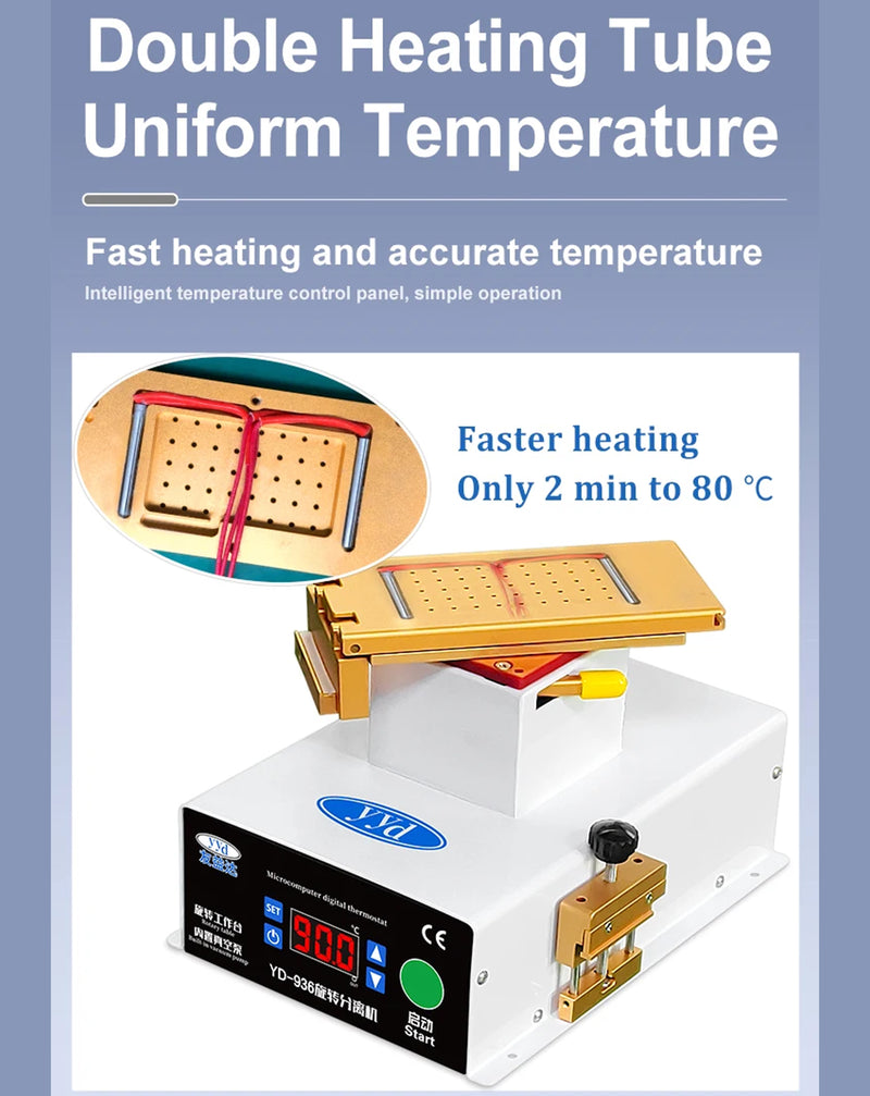 Encuentra la mejor máquina separadora de pantalla LCD YYD 936 VSPRO en Guatemala para tu taller de reparaciones.