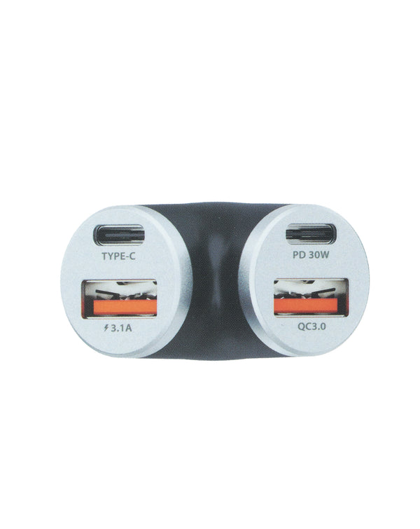 Cargador de auto Y-Split 4 puertos 2 Type-A - 2 Type-C Negro (45W)