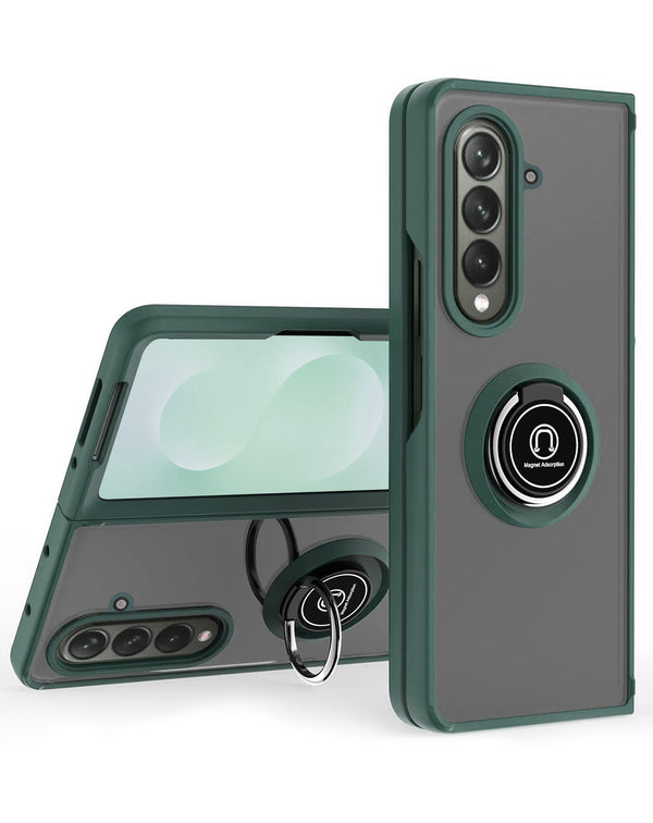 Encuentra la mejor funda para Samsung Galaxy Z Fold 7 en Guatemala con soporte I-ring, color verde oscuro y material PC duro en la parte trasera y TPU suave en los bordes – ¡visítanos ya!