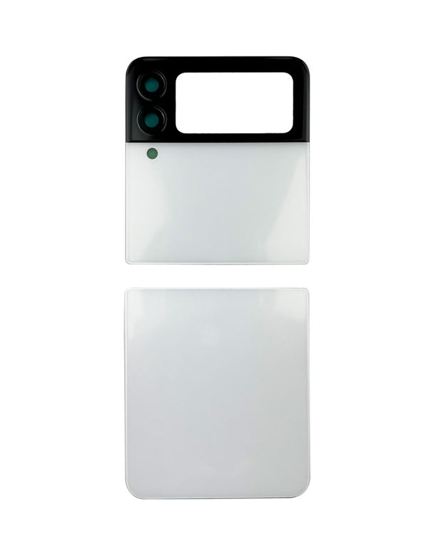 Tapa trasera Samsung Galaxy Z Flip 3 F711 (Set de 2 piezas) en color blanco sin logo disponible para reparaciones en Guatemala.