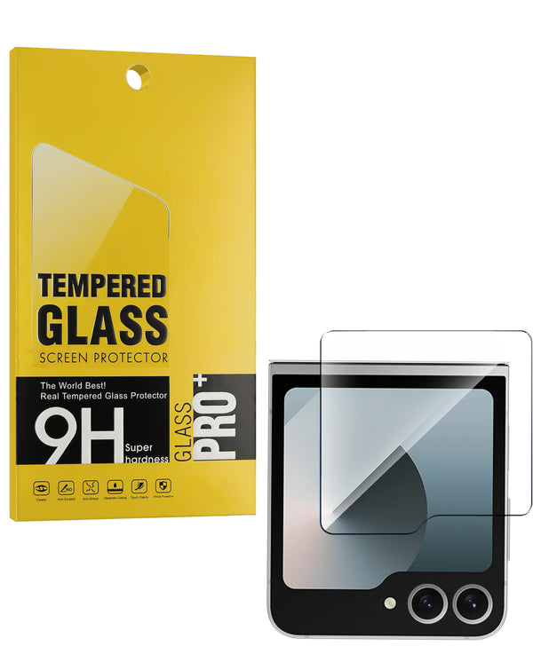Protector de vidrio templado claro para Galaxy Z Flip 6 en Guatemala, ideal para reparaciones en talleres de telefonía móvil.