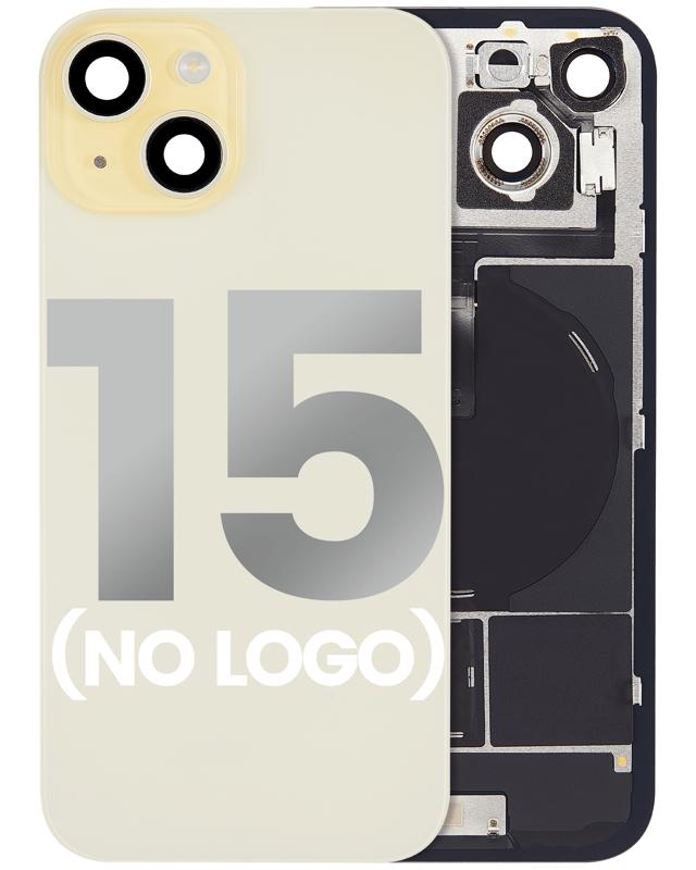Tapa trasera con placa de acero, NFC para carga inalambrica, iman MagSafe y flex de linterna para iPhone 15 (Amarillo)