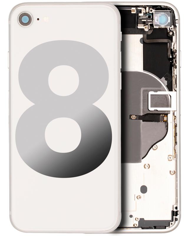 Tapa trasera con componentes pequenos pre-instalados para iPhone 8 (Usada, original, Grado C) (Plata)