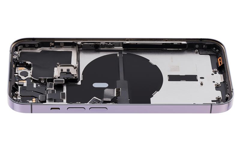 Tapa trasera para iPhone 14 Pro con componentes pequenos pre-instalados