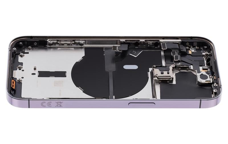 Tapa trasera para iPhone 14 Pro con componentes pequenos pre-instalados