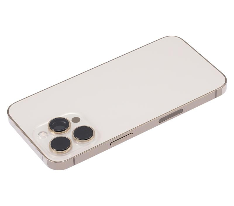 Tapa trasera para iPhone 13 Pro con componentes pequenos pre-instalados (Version US) Sin logo (Dorado)