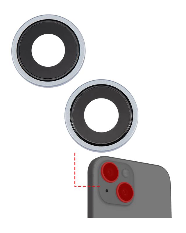 Lente de camara trasera con soporte y bisel para iPhone 15 / 15 Plus (Juego de 2 piezas) (Azul)