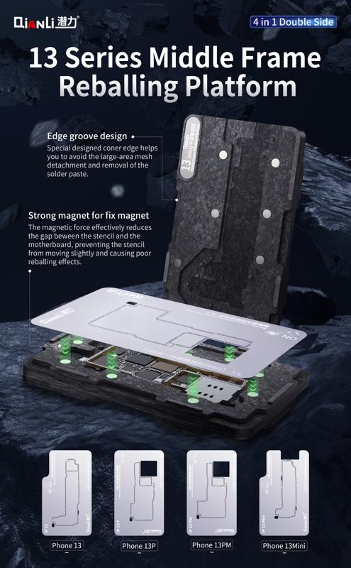 Plataforma de Reballing 4 en 1 para Marco Medio para iPhone 13 / 13 Mini / 13 Pro / 13 Pro Max (Qianli)