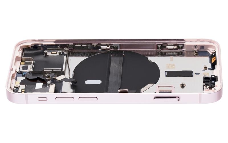 Tapa trasera para iPhone 13 Mini con componentes pequenos pre-instalados (Version internacional, Rosa)