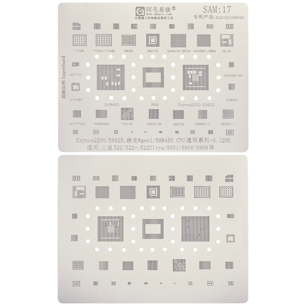 Stencil de Reballing para IC Chip Samsung Galaxy S22 / S22 Plus / S22 Ultra