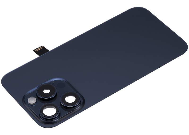 Tapa trasera con placa de acero, NFC, magnetismo MagSafe y flex de linterna para iPhone 15 Pro (Titanio Azul)