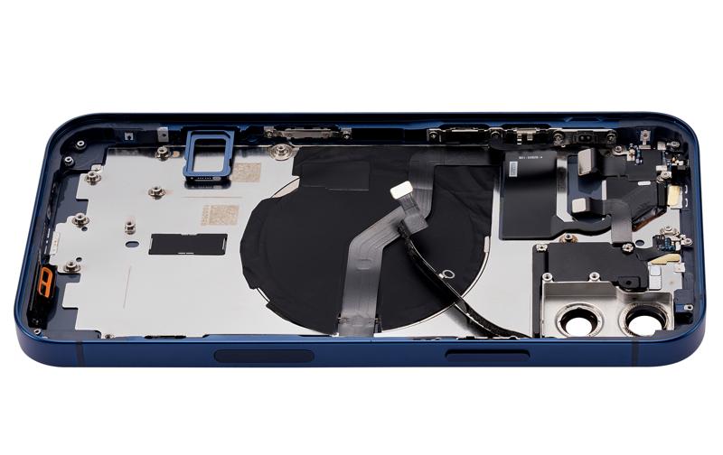 Tapa trasera con componentes pequenos pre-instalados para iPhone 12 (Version US) (Sin logo) (Azul)