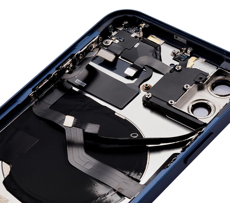 Tapa trasera con componentes pequenos pre-instalados para iPhone 12 (Version US) (Sin logo) (Azul)