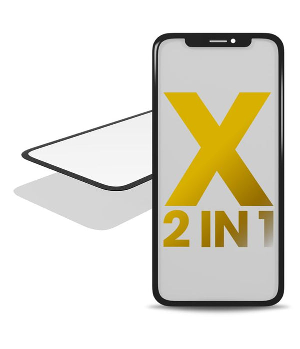 Pantalla 2 en 1 con marco para iPhone X (Cristal frontal + OCA pre-instalado)