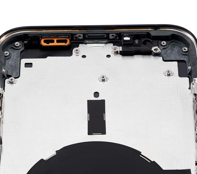 Tapa trasera con componentes pequeños pre-instalados para iPhone 12 Pro Max (Versión EE.UU.) (Sin Logo) (Azul Pacifico)