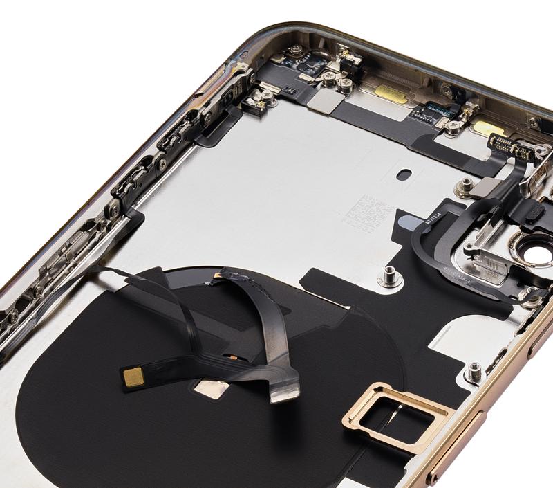Tapa trasera para iPhone XS Max con componentes pequenos pre-instalados (Sin Logo) (Dorado)