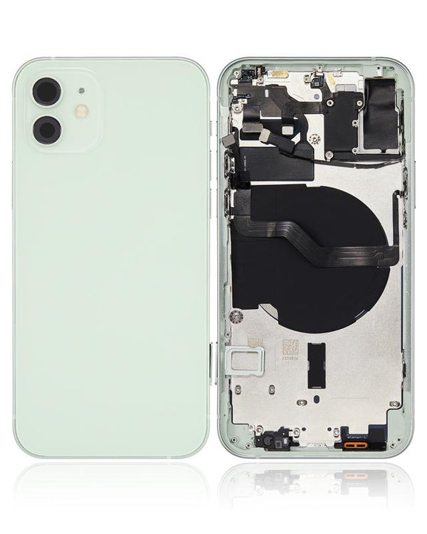 Tapa trasera para iPhone 12 con componentes pequenos pre-instalados (Version internacional, Verde)