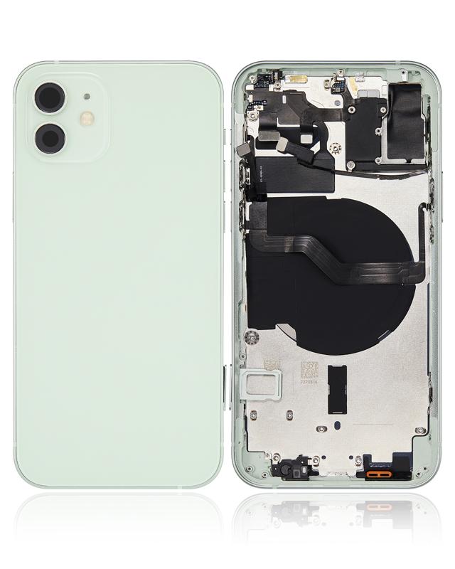 Tapa trasera para iPhone 12 con componentes pequenos pre-instalados (Version internacional, Verde)