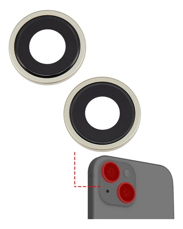 Lente de Camara Trasera con Soporte y Bisel para iPhone 15 / 15 Plus (Juego de 2 piezas) (Amarillo)