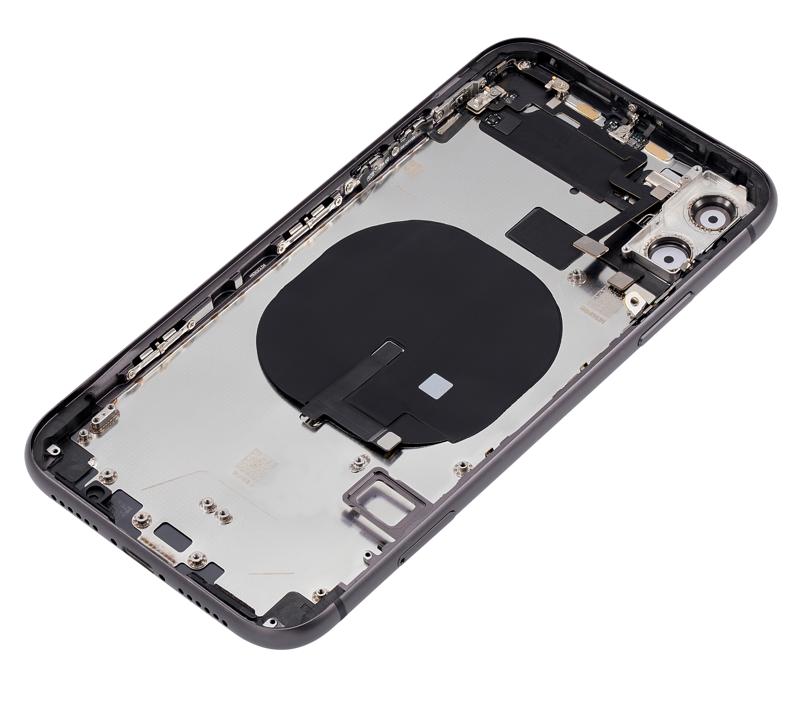 Tapa trasera para iPhone 11 con componentes pequenos pre-instalados (Negro)