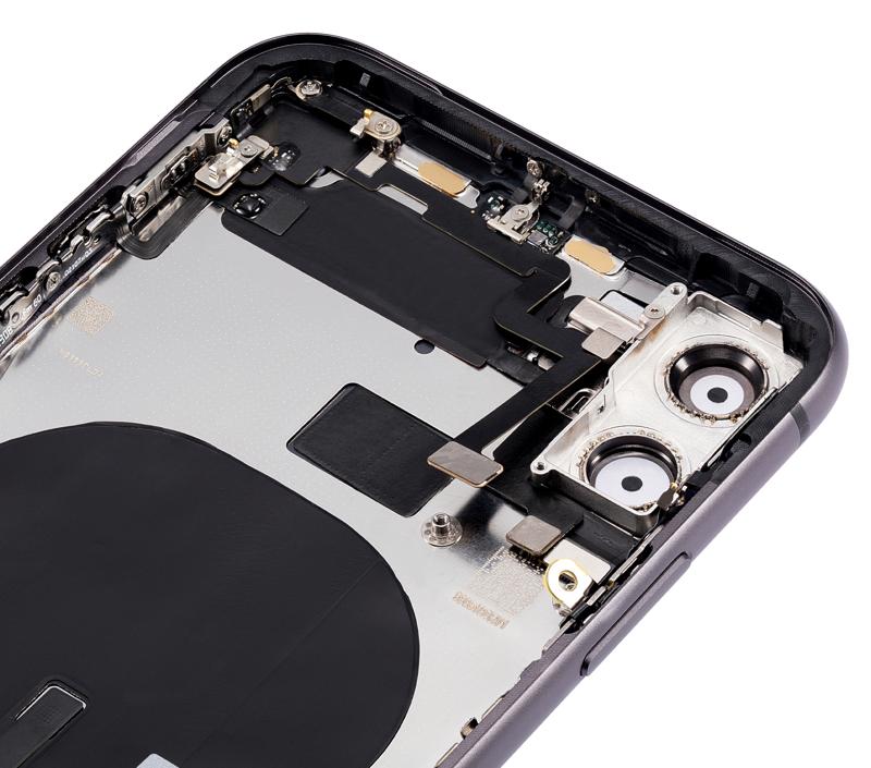 Tapa trasera para iPhone 11 con componentes pequenos pre-instalados (Negro)