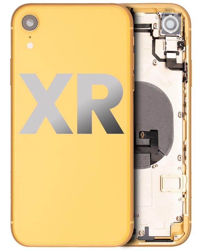 Tapa trasera con componentes pequenos pre-instalados para iPhone XR Amarillo