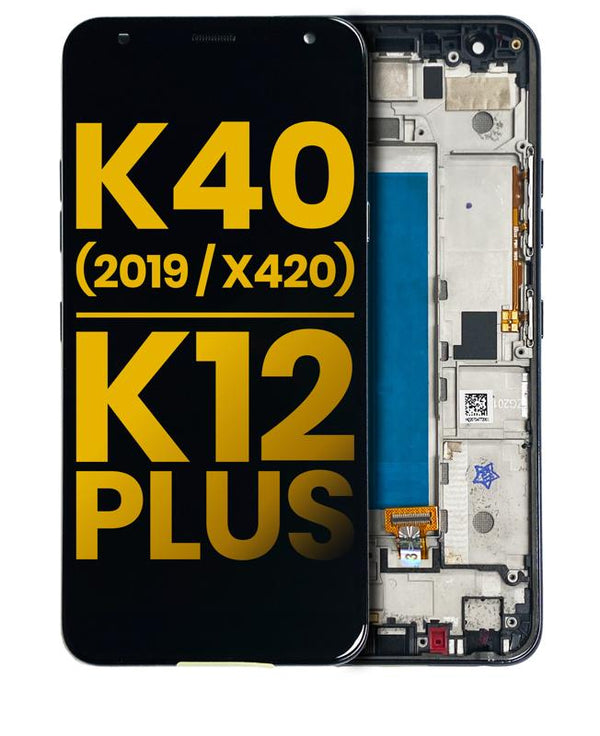 Pantalla LCD con marco para LG K40 (2019 / X420) / K12 Plus (Reacondicionada) (Negro)