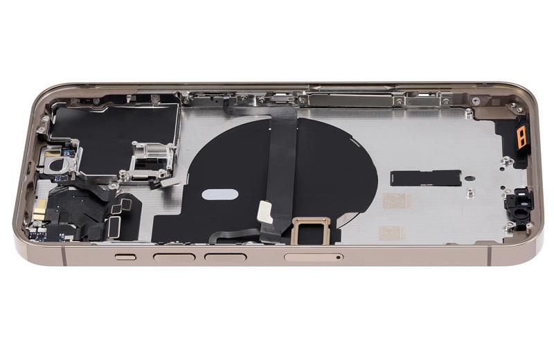 Tapa trasera para iPhone 13 Pro con componentes pequenos pre-instalados (Version US) Sin logo (Dorado)