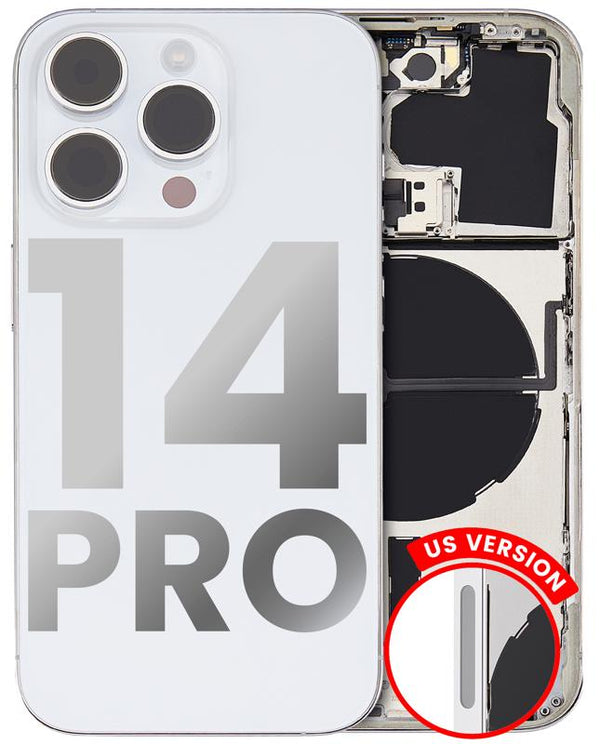 Tapa trasera con componentes menores pre-instalados para iPhone 14 Pro (Version EE.UU) (Usado OEM: Grado C) (Plata)