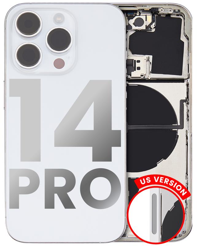 Tapa trasera con componentes menores pre-instalados para iPhone 14 Pro (Version EE.UU) (Usado OEM: Grado C) (Plata)