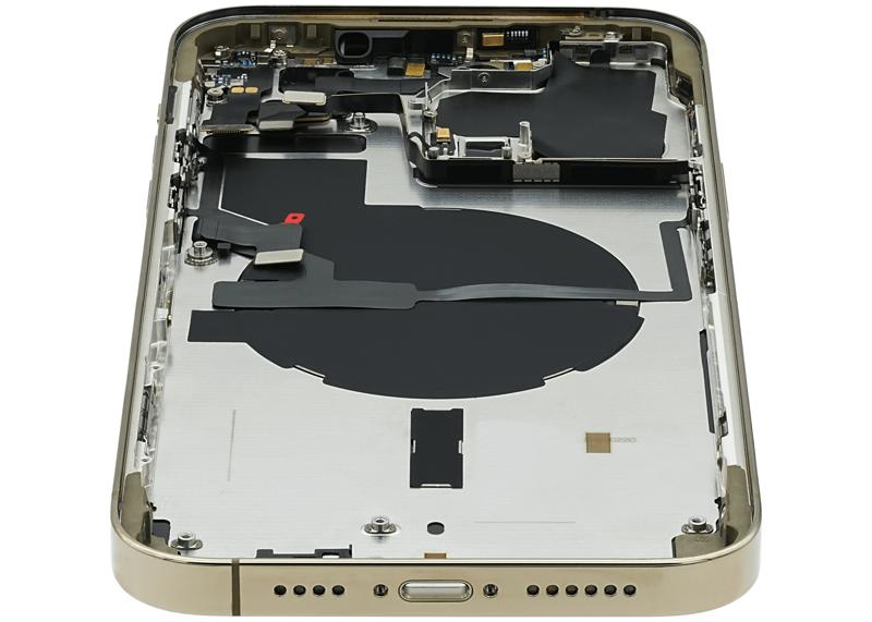 Tapa trasera para iPhone 14 Pro Max con componentes pequeños pre-instalados (Versión Internacional) color Dorado