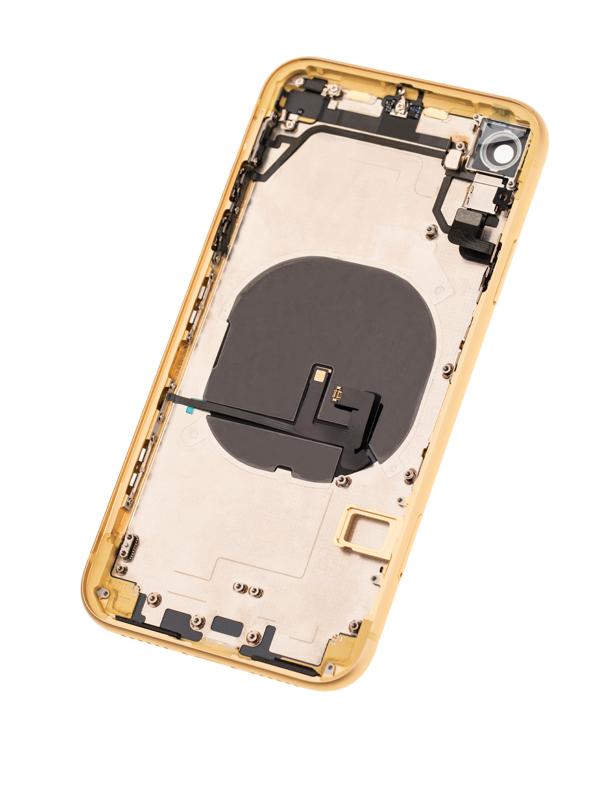 Tapa trasera con componentes pequenos pre-instalados para iPhone XR Amarillo