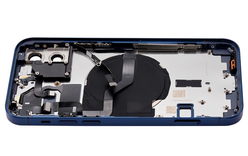 Tapa trasera con componentes pequenos pre-instalados para iPhone 12 (Version US) (Sin logo) (Azul)