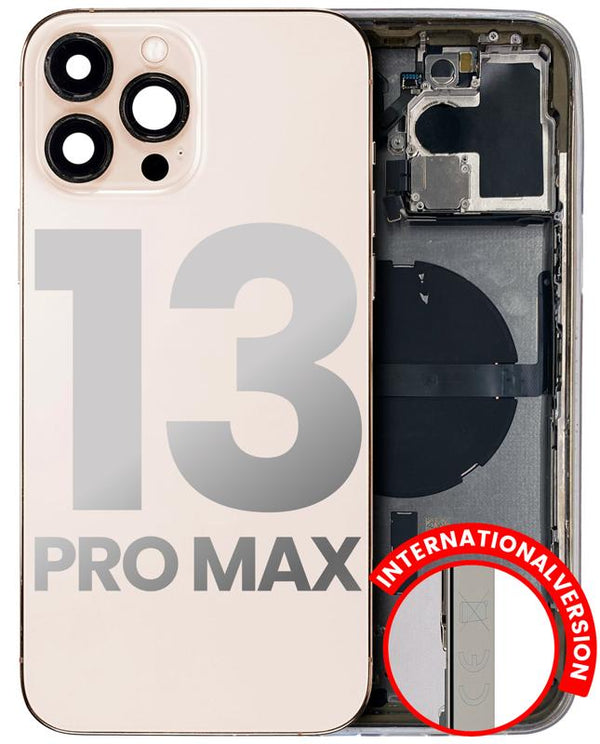Tapa trasera para iPhone 13 Pro Max con componentes pequenos pre-instalados (Version Internacional) (Usada original calificacion C) (Dorado)