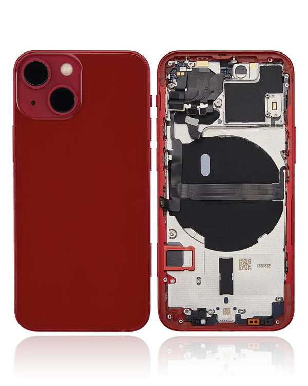 Tapa trasera con componentes pequenos pre-instalados para iPhone 13 Mini (Version US) sin logo (Rojo)