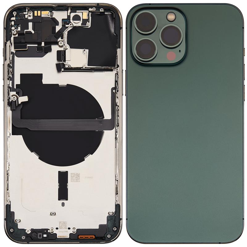 Tapa trasera para iPhone 13 Pro Max con componentes pequeños pre-instalados (Verde Alpino)