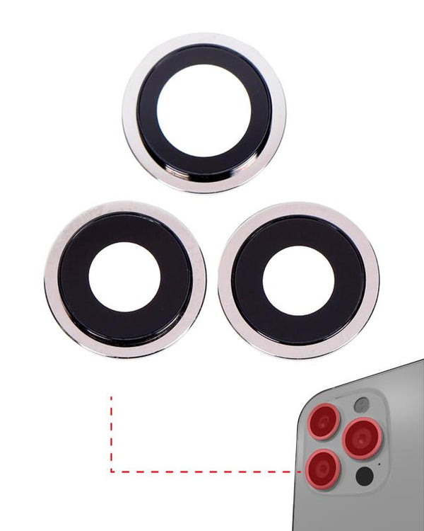 Lente de camara trasera con soporte y bisel para iPhone 12 Pro (Plata)