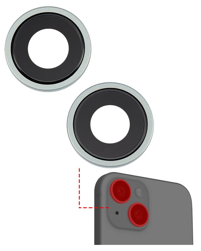 Lente de camara trasera con soporte y bisel para iPhone 15 / 15 Plus (Set de 2 piezas) (Verde)