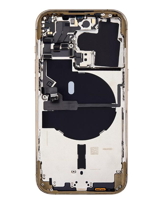 Tapa trasera para iPhone 14 Pro dorada con componentes pequeños pre-instalados