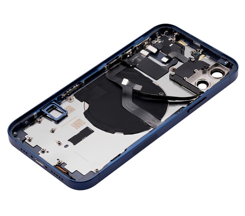 Tapa trasera con componentes pequenos pre-instalados para iPhone 12 (Version US) (Sin logo) (Azul)